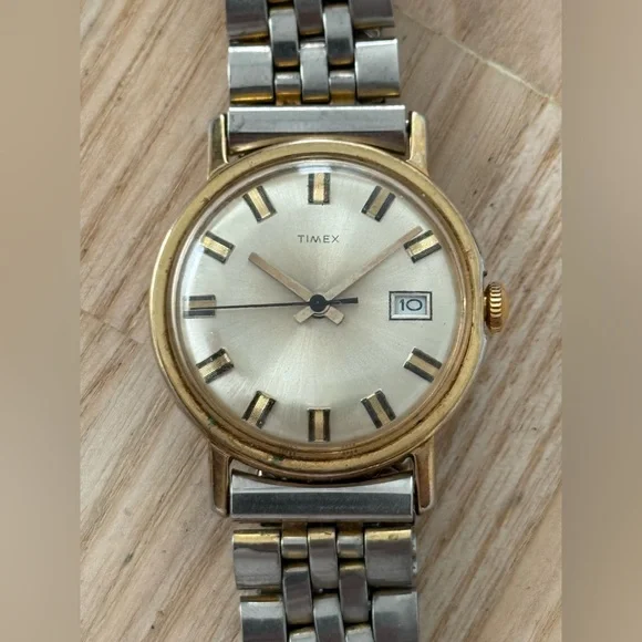 Timex Mercury Rare Vintage Watch Mechanical Winding Gold Case Stretch Bracelet